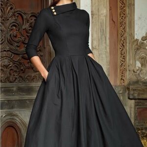 Chic Black Midi Dress with Button Detail